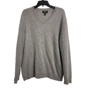 Club Room 100% Cashmere V Neck‎ Pullover Sweater Size L Gray